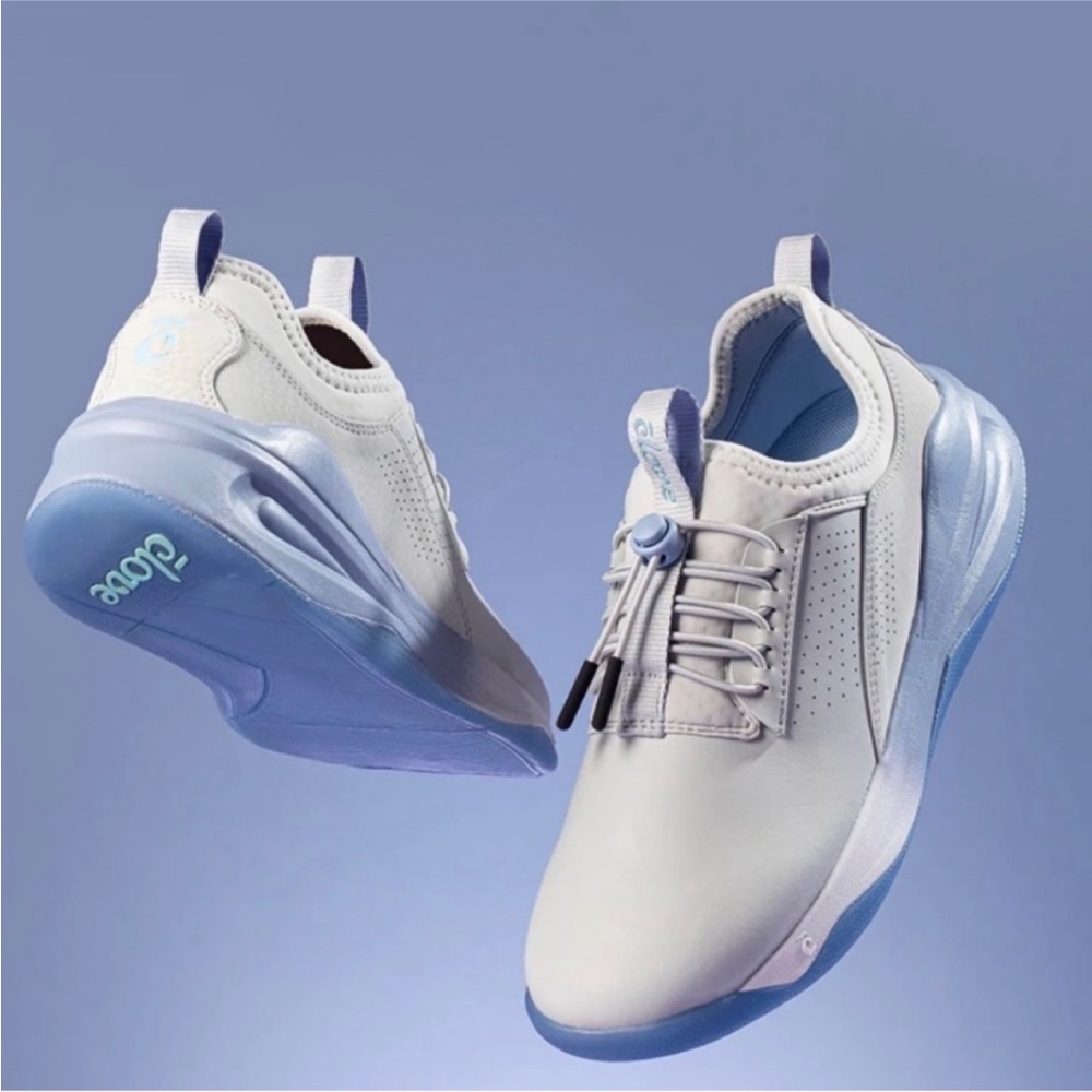 White and Blue Streamlined Sneakers with Cushioned Midsole - Picture 4 of 13